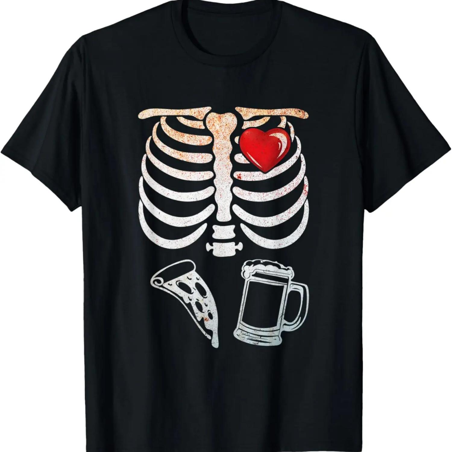 Папа Скелет Хэллоуин Пиво Пицца Смешная Беременность Пара Мужская Футболка S