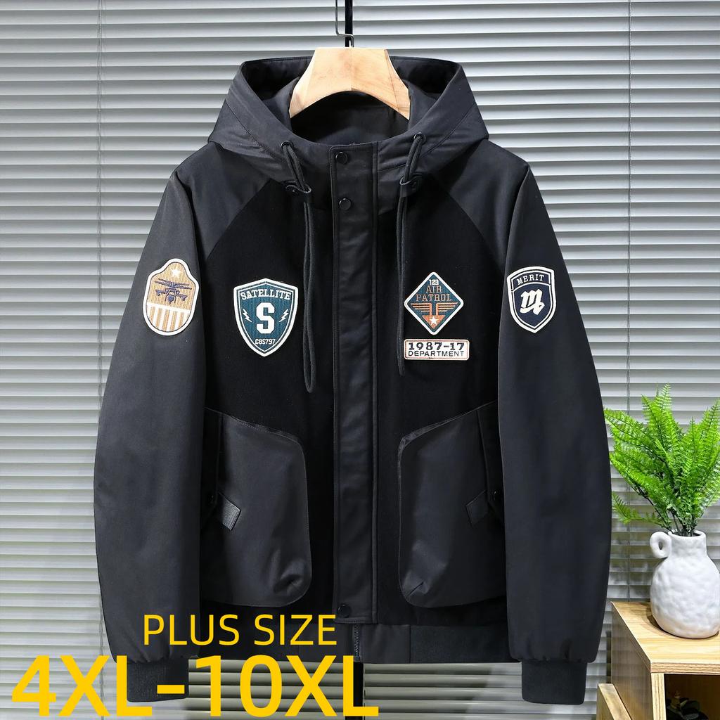 Men's Plus Size Big Tall American Workwear Hooded Jacket Casual Oversized Coat 4XL-10XL