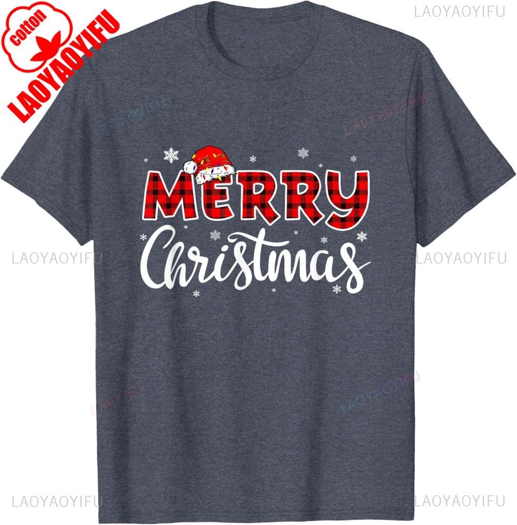 Merry Christmas Funny Christmas Hat Pair Letters Simple Design Philosophy Printed Tshirt Tops Adult Streetwear Unisex Clothes