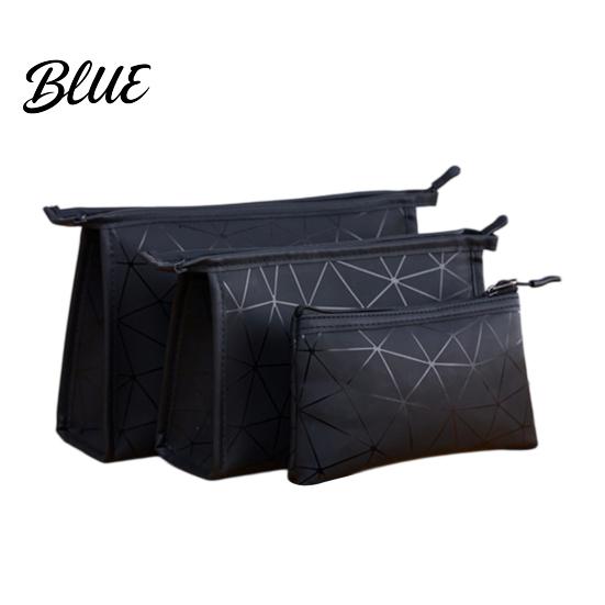 Travel Accessory Pouch Set 3Pcs/Set Makeup Bags Waterproof Faux Leather Cosmetic Bag Portable Geometric Toiletry Bags for Skincare Brushes