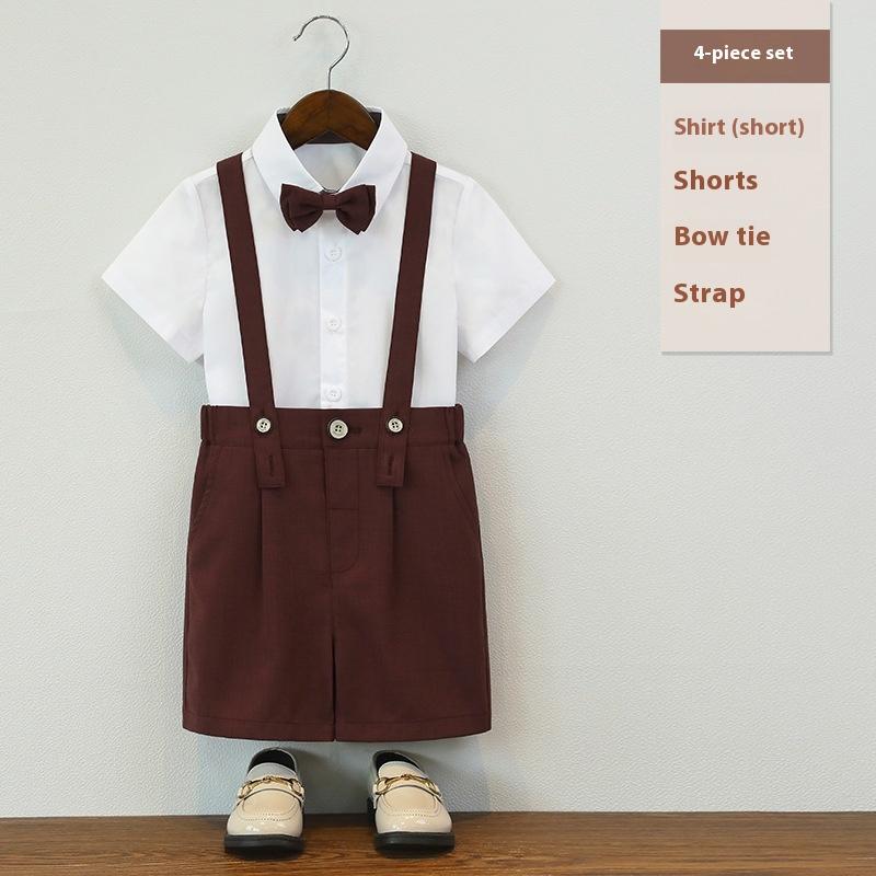 Dětský narozeninový smokingový oblek Letní britský styl Chlapecký svatební oblek Set Bílý Elegantní Dětské sborové vystoupení Formální oblečení 6 8 L