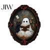 Vintage Style Seasonal Ornaments Halloween Wooden Refrigerator Magnets, Gothic Oval Frame Fridge Magnets with Witch Small Holiday Souvenirs