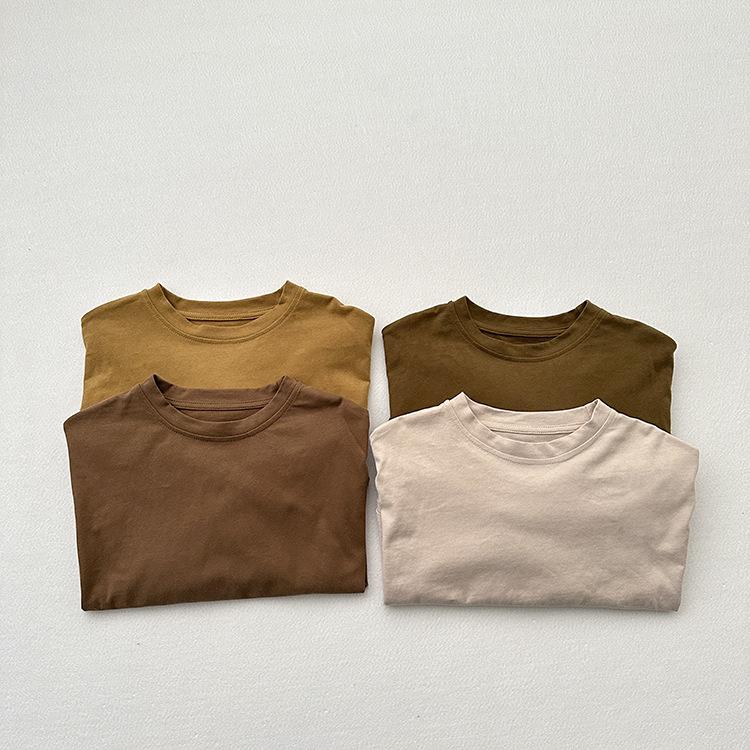 Dziecięca bawełniana koszulka z długim rękawem w stylu koreańskim: Okrągły dekolt, Odzież jesienno-wiosenna