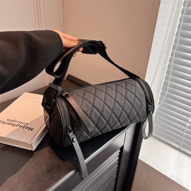 Rhombus Cylinder Bag Female Crossbody Summer New Trendy Texture Versatile Bucket Oxford Cloth Shoulder Pillow Bag