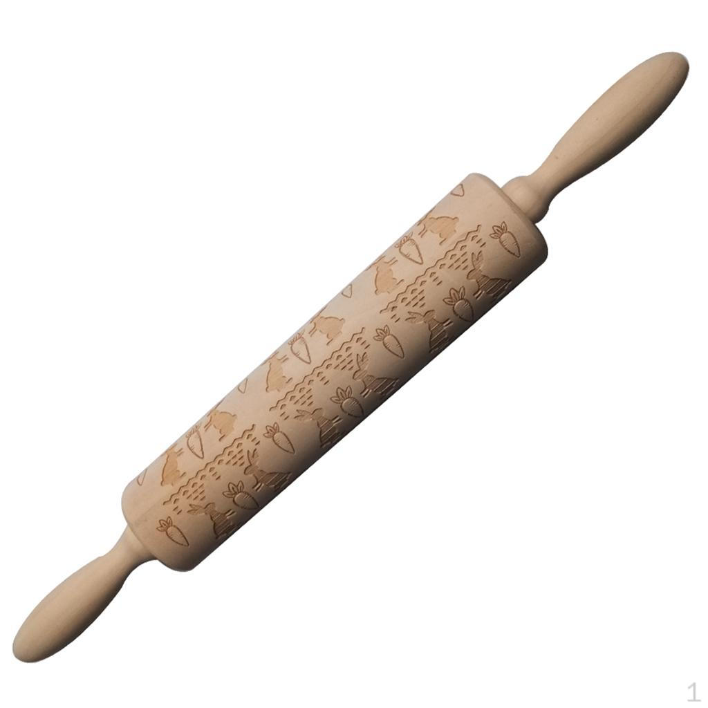 Easter Holiday Wooden Embossed Rolling Pin Rabbit & Turnip Baking