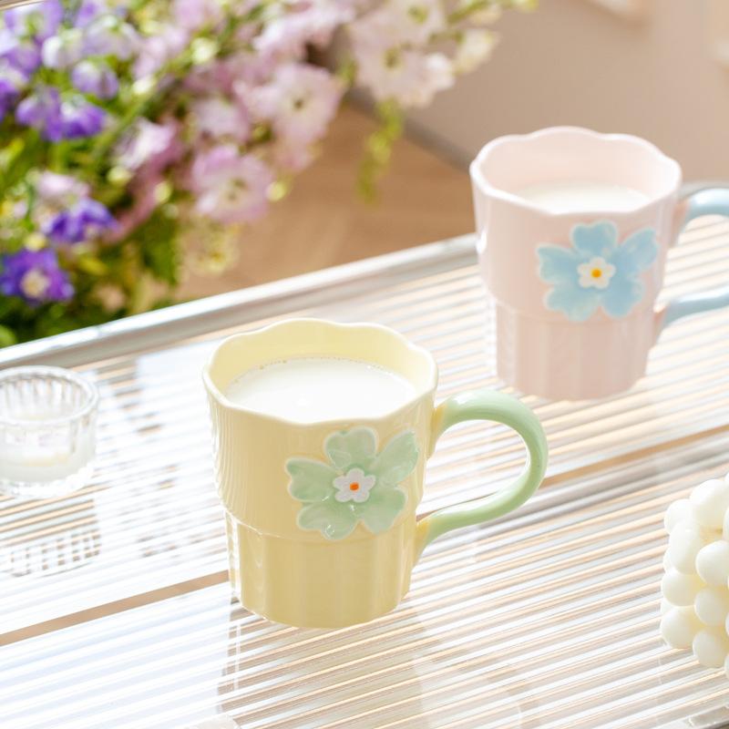 Creative Hand-painted Relief Contrasting Color Flower Cup Household Water Cup Design Sense Niche Mug Ceramic Souvenir Coffee Cup