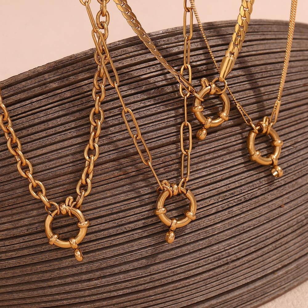 E.B.belle Blade Chain Paper Clip Chain O-shaped Chain Spring Buckle Pendant Necklace 18K Gold Plated 316L Stainless Steel