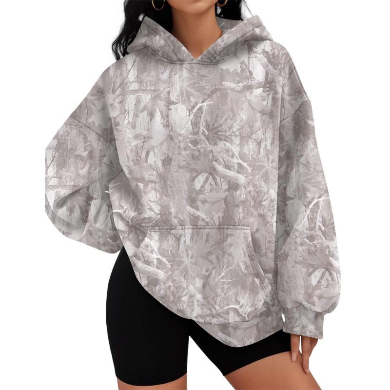 Women S Loose Fit Hooded Sweatshirt With Branch Print