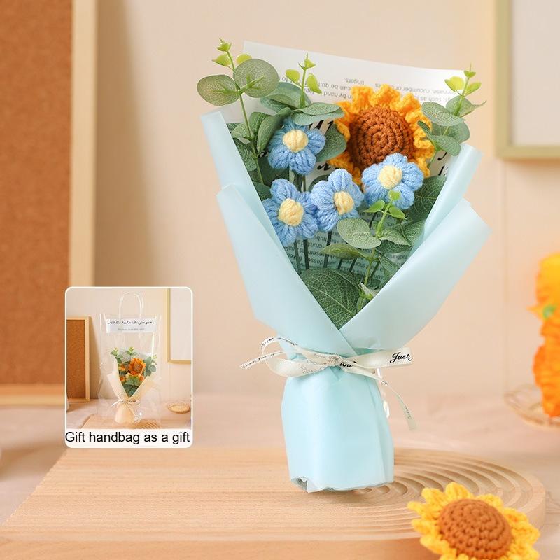 

Creative Eternal Flower Bouquet Handmade Knitted Sunflower Bouquet Gift Bag for Festivals Exquisite Gifts for Family and Friends 1PC синий