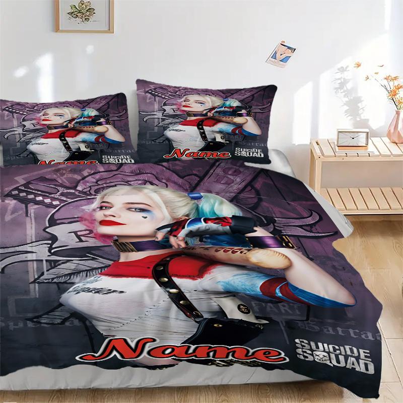 Custom Textile Harley Quinn Bedding 3 Piece Set HD Print Duvet Cover Pillowcases for Teens Adult Bedroom Decoration