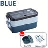 School start season double-layer microwave oven lunch box, including soup bowl, knife, fork and spoon, school lunch box