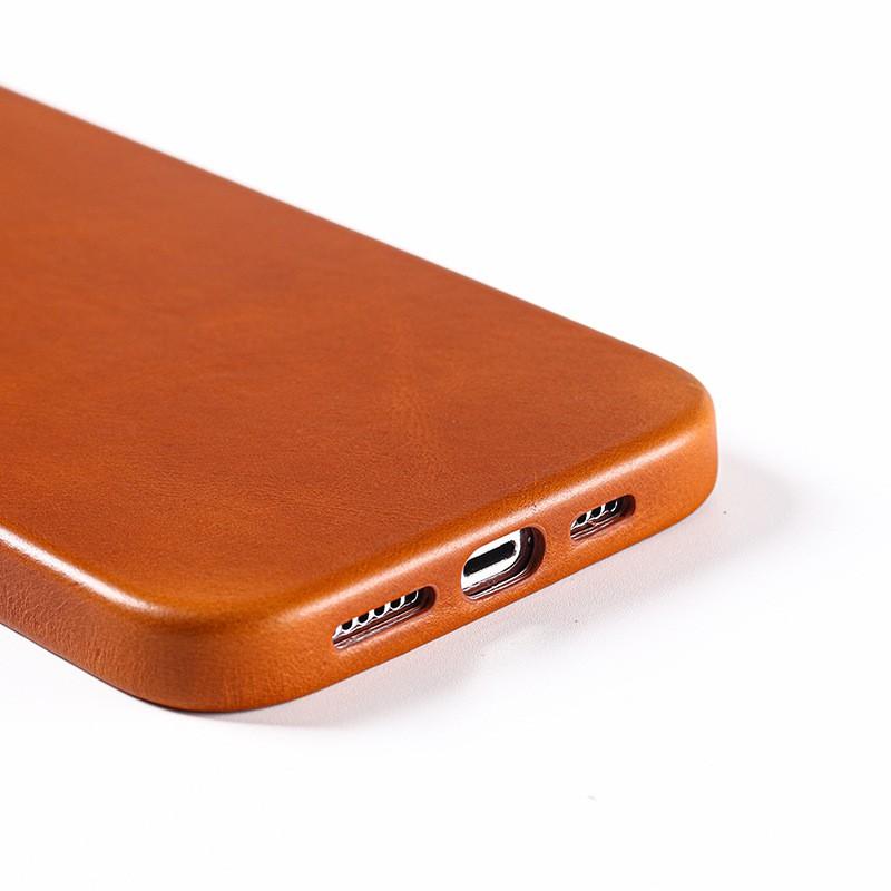 Genuine Leather IPhone 14 13 Pro Max Case With Magnetic Snap Handmade Crazy Horse Texture Back Cover
