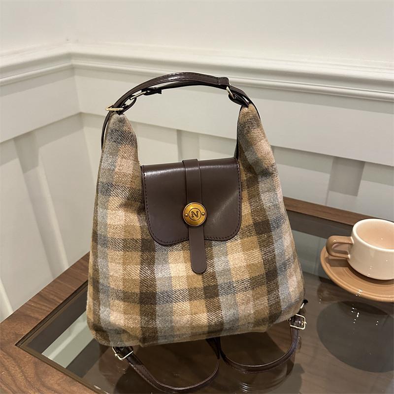 

Fashionforward Plaid Tote Bag For Women In Coffee Blue And Yellow With Structure Soft StyleC