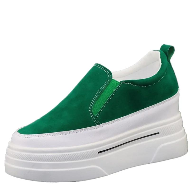 2025 Spring 8cm Inner Heightening Women's Shoes Autumn New Lazy Shoes Slip-on Muffin Thick-soled Loafers Casual Shoes