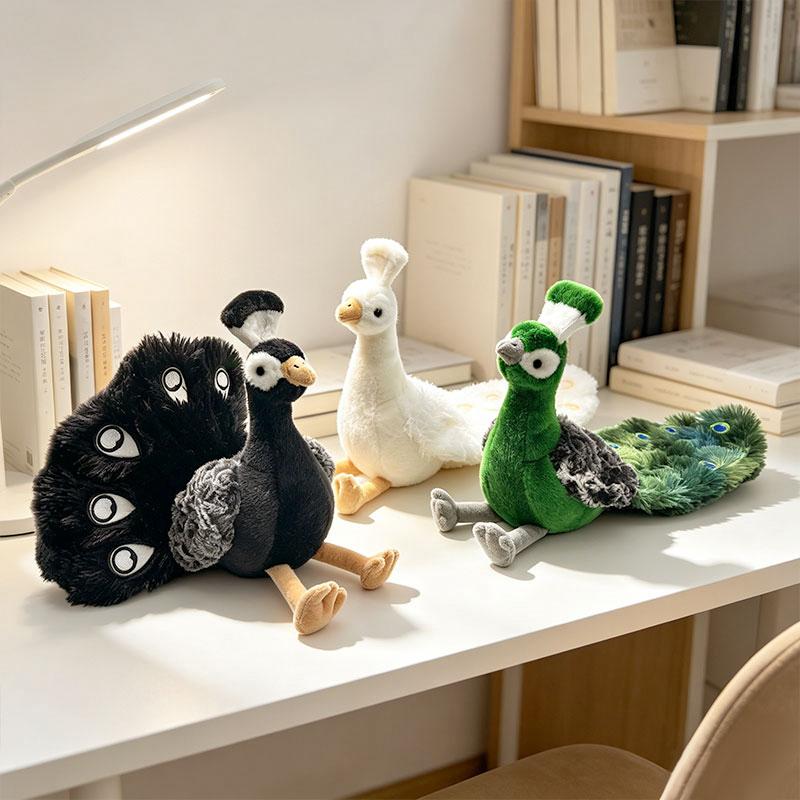 21/48cm Peacock Plush Toy Stuffed Colorful Green Blue Black White Zoo Animal Fantastic Plushie Home Decor Gift