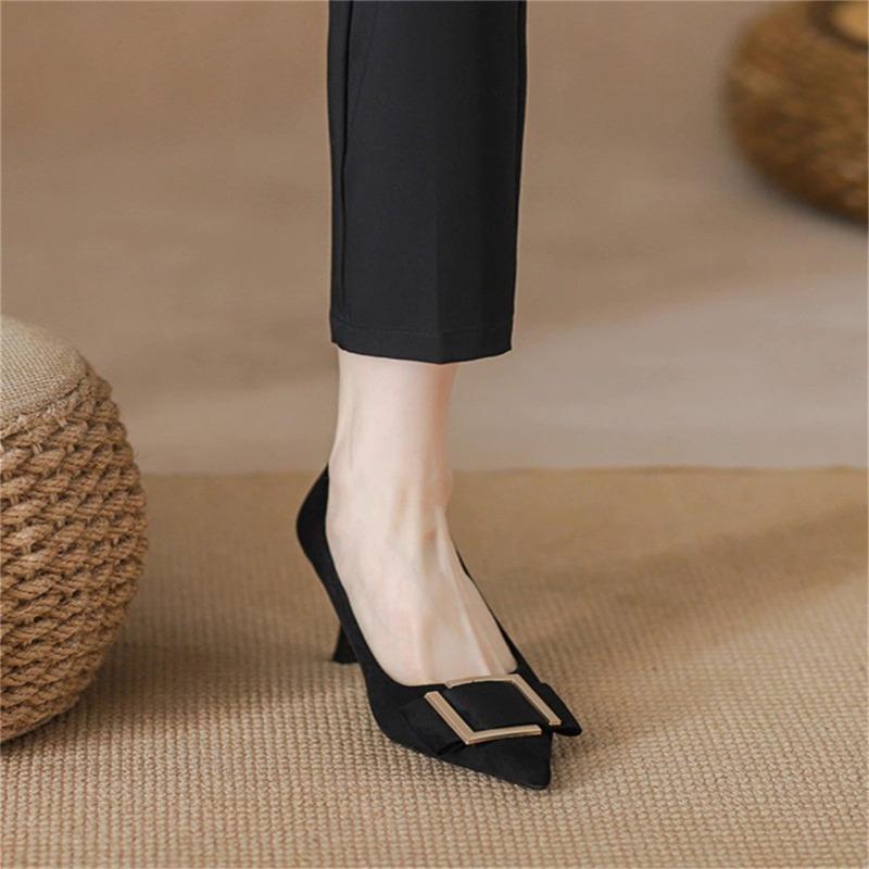 Fashion Casual High Heels Women's Thick Heels Spring and Autumn New Temperament Occupation Not Tired Feet Work Pointed Single Shoes Women