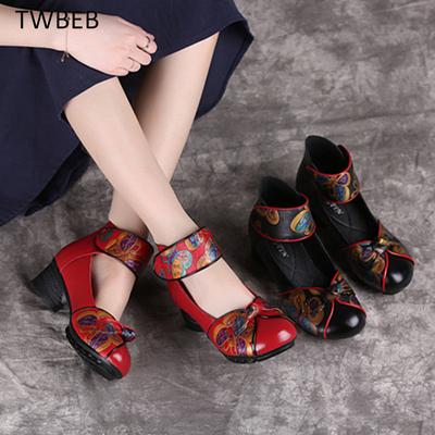 Mode Frühling Herbst Neu Retro Echtes Leder Plateauschuhe Damen Pumps Hoher Absatz Weiche Sohle Schuhe Damen Designer
