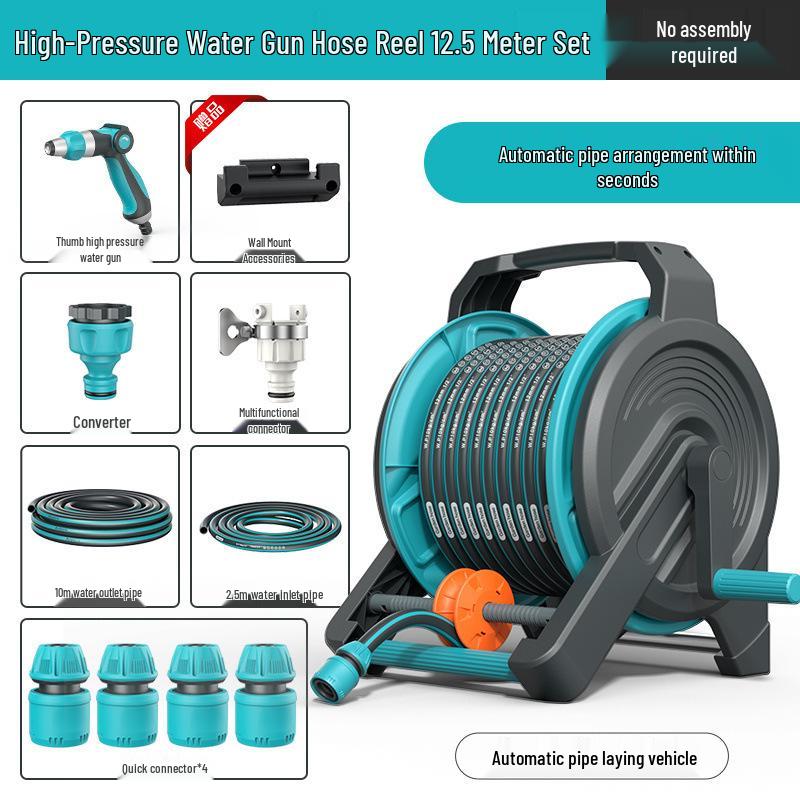 High-Pressure Car Wash Gun with Hose, Anti-Freeze Connector, Storage Rack, and Reel for Garden and Household Use