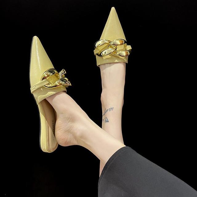 

Весенние женские туфли-мюли с острым носком на низком каблуке женские тапочки летние металлические женские сандалии женские повседневные туфли с закрытым носком 39 жёлтый