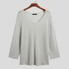 Spring Autumn Men Pullover Sweater V-Neck Long Sleeve Solid Color Knitted Tops Hollow