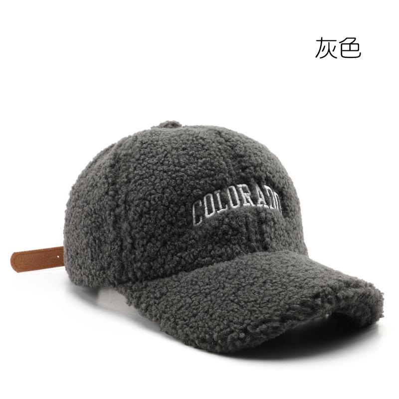 Autumn Winter Vintage Letters Embroidery Baseball Caps Women Artificial Lamb Wool Warm Hats Plush Versatile Street Tide Cap New