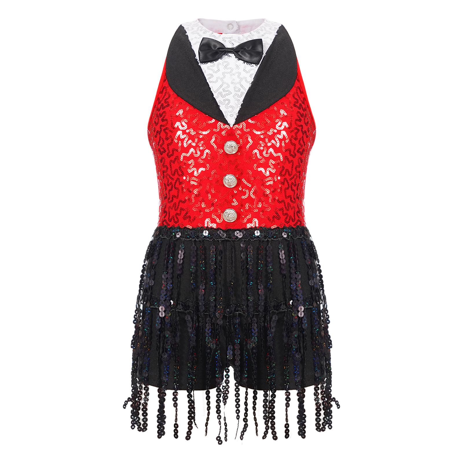

Girls Sleeveless Sequin Dance Bodysuit Jazz Performance Outfit with Back Keyhole Design 9-10 Years червоний