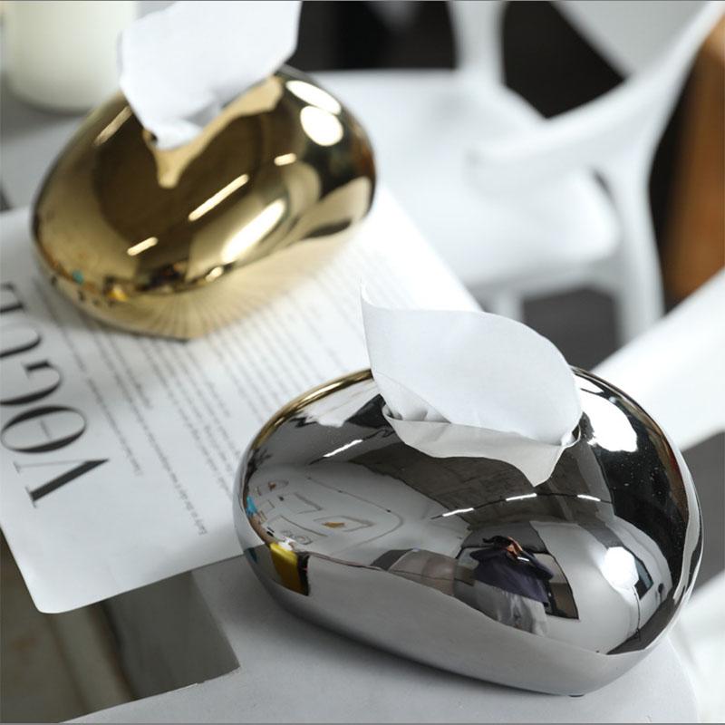 Electroplated Gold Ceramic Tissue Box Oval Home Napkin Container Living Room Dining Table Drawer Paper Box Home Decoration Gift