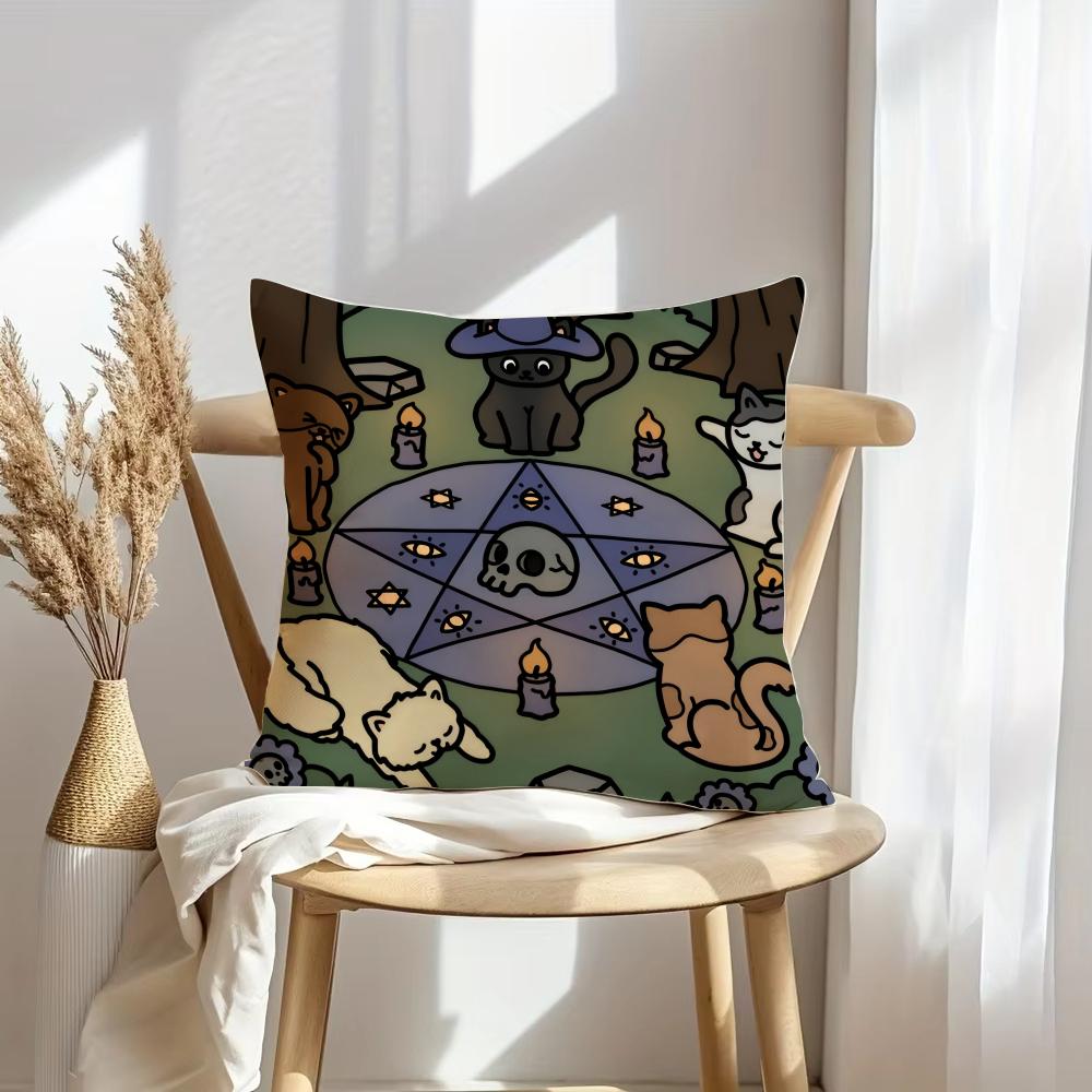 Wizard Cat Cushion Cover Soft Plush Throw Pillow Cover | Double-Sided Decorative Cushion Case | Sofa Bedroom Home Decor