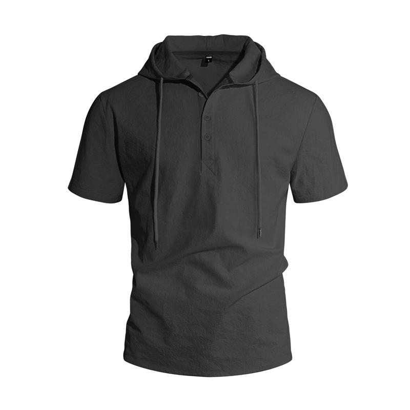 Men's Linen Short Sleeve T-Shirt Beach Casual Hooded Shirt Pure Color Shirt Comfortable Lightweight Breathable Summer Top