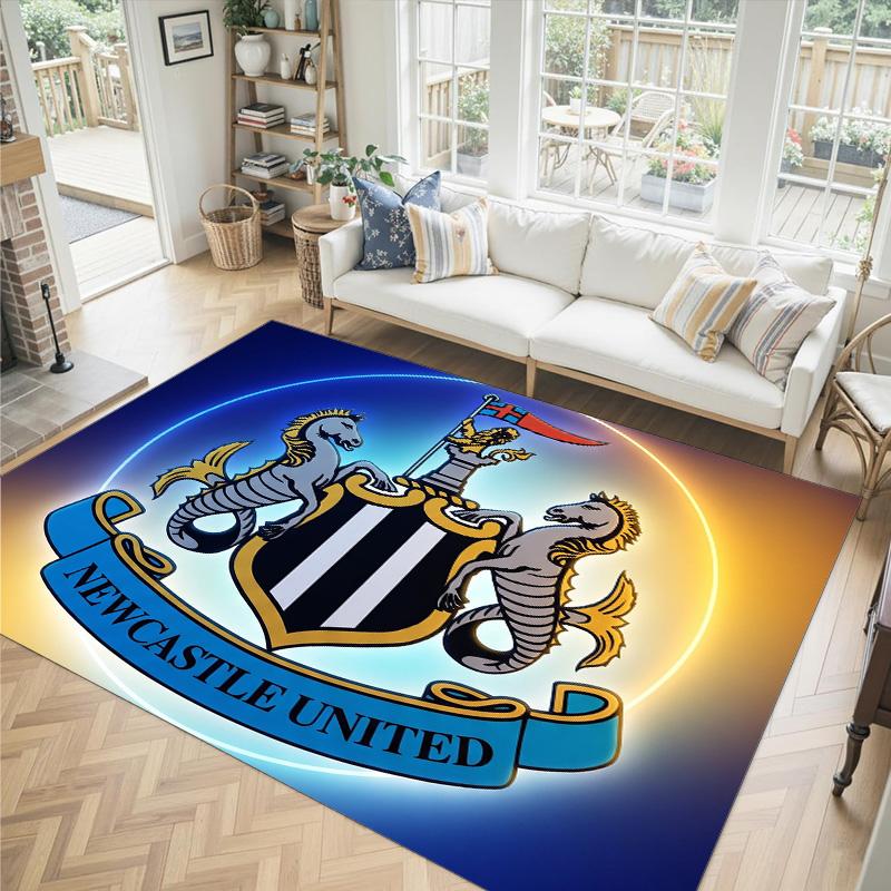 Newcastle United Fußball Design Kristall Samt Teppich Gemütlich Nein?Rutschfester Teppich mit Aufdruck für Schlafzimmer Wohnzimmer Eingang