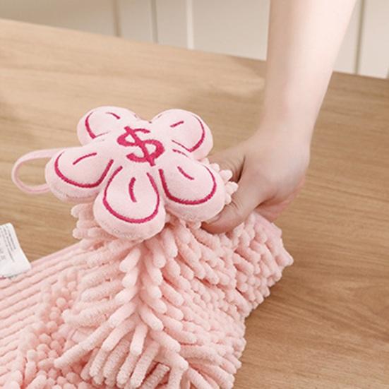 Chenille Hanging Hand Towel Quick Drying Soft Absorbent Fuzzy Ball Hand Towel with Hanging Rope for Home Bathroom Kitchen
