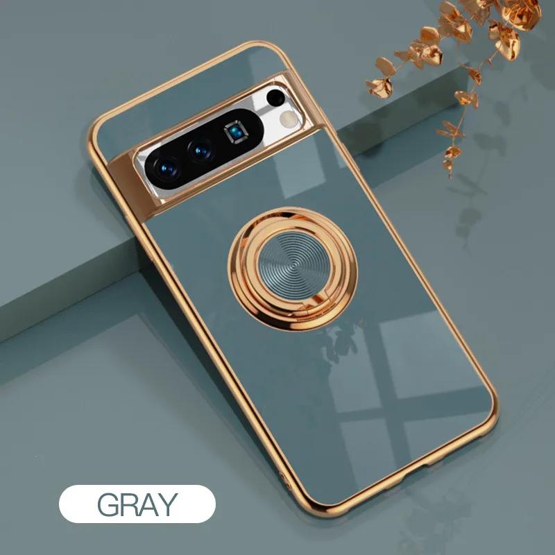 Měkký nárazuvzdorný pokovený držák s kroužkem Pouzdro na telefon Pro Google Pixel 10 9 Pro XL 9A 8A 8 Pro 7 7A Kryt Stojan Šasi Capa Funda Coque