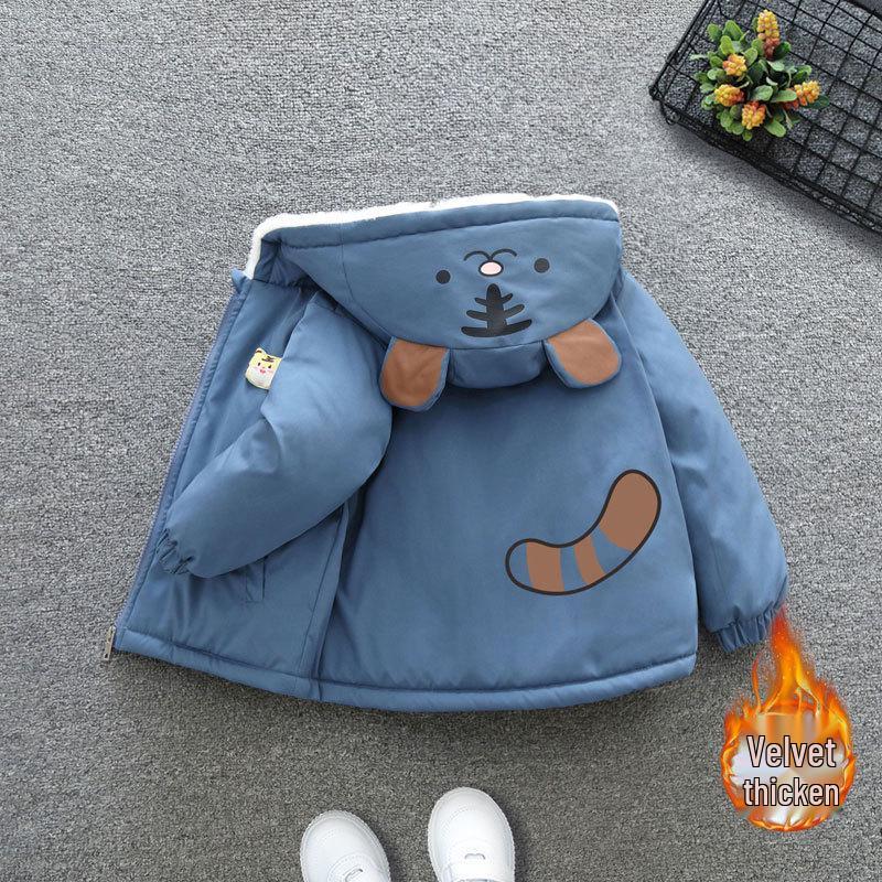 

Детская мультяшная куртка с капюшоном в корейском стиле - зимняя ветровка на флисовой подкладке 120