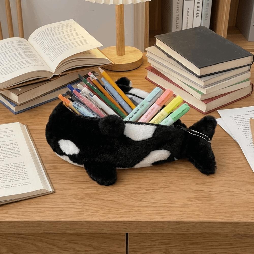 Large Capacity Tiger Whale Doll Pen Case Portable Pencil Pouch Case Office