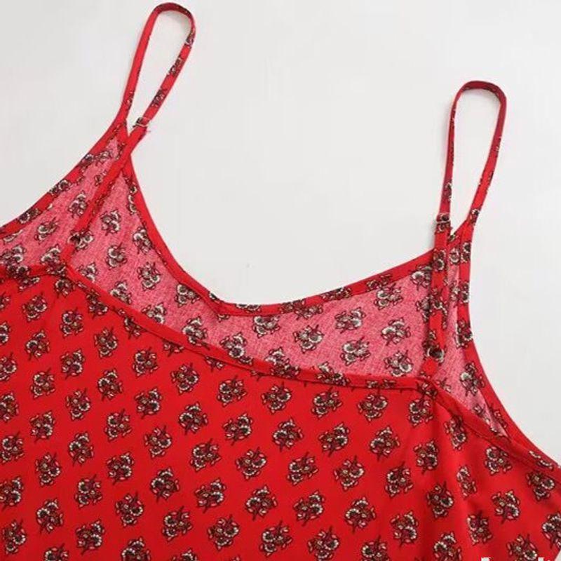 Kaslead New Women clothes Western Style Fashion Red Cashew Nut Rayon Positioning Print Suspender Skirt