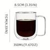 350ml Double-layered Glass Cups Transparent Insulated Coffee Cups and Tea Cups with Handles for Cappuccino Milk Juice Drinkware
