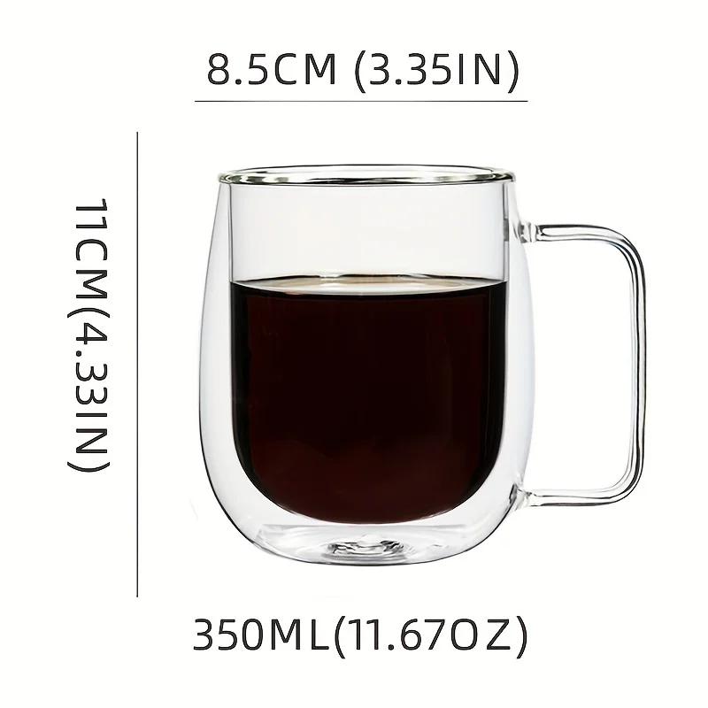350ml Double-layered Glass Cups Transparent Insulated Coffee Cups and Tea Cups with Handles for Cappuccino Milk Juice Drinkware