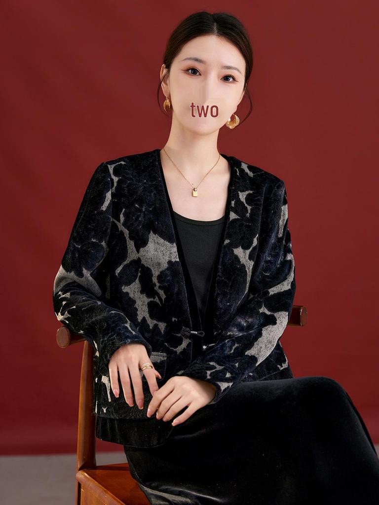 Herbst/Winter Maulbeerseiden-Samtmantel - Schlicht, bedruckt, locker sitzend, figurbetonende Damenoberbekleidung 1297