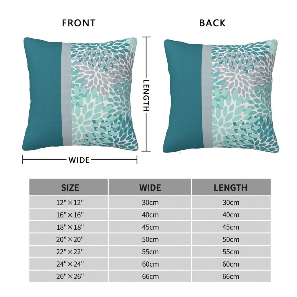 Floral Teal Turquoise Gray Square Pillowcase Polyester Linen Velvet Pattern Zip Decorative Home Cushion Cover 18"