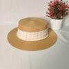 Summer Women's Seaside Vacation Pearl Flat Top French Straw Hat Idyllic Literary and Retro Versatile Loli Sun Hat Top Hat