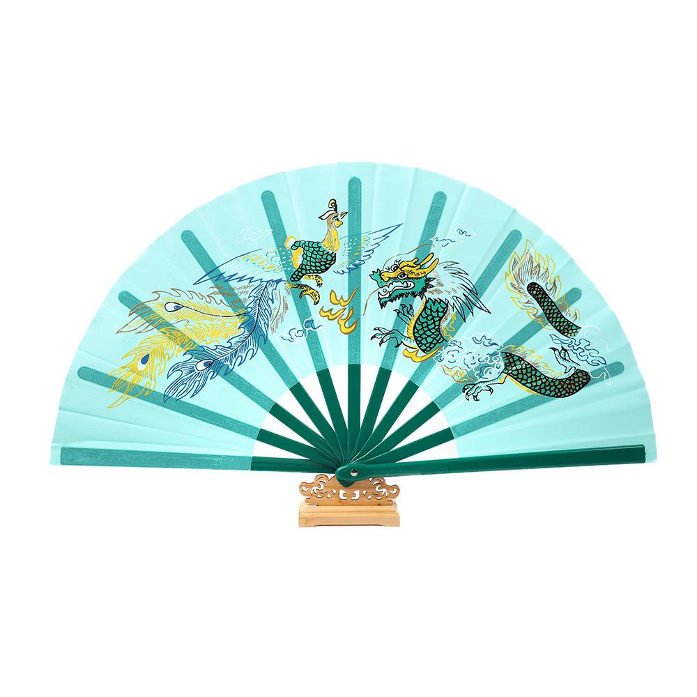 13-дюймовый цветной веер для Тай Чи, Кунг Фу, боевых искусств, танца с изображением Дракона и Феникса - Портативный веер для выступлений и подарков
