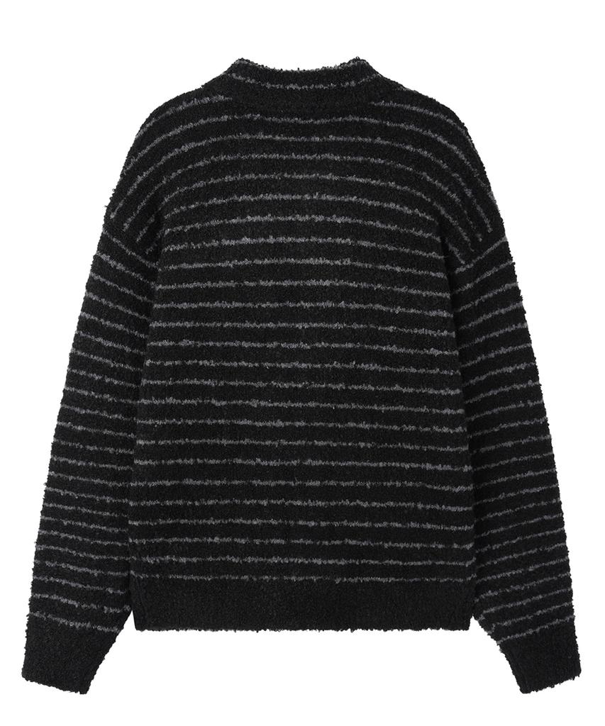 Openyard(Oy) Striped Boucle Collar Knit Cardigan - Black