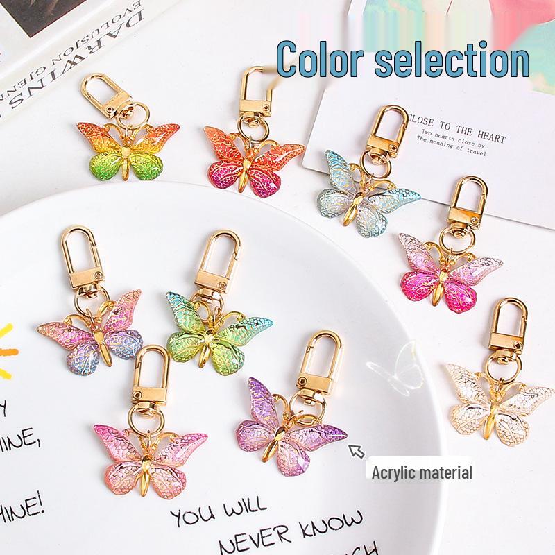 Gradient Butterfly Pendant: Iridescent Keychain Charm for Backpack or Earphone Case.