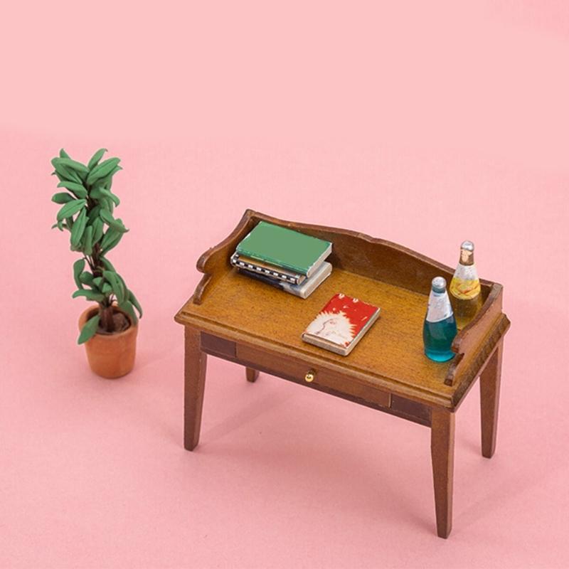 Tiny Study Desk 1/12 Miniature Model Realistic Dollhouses Accessory Creative Scene Building For Adults