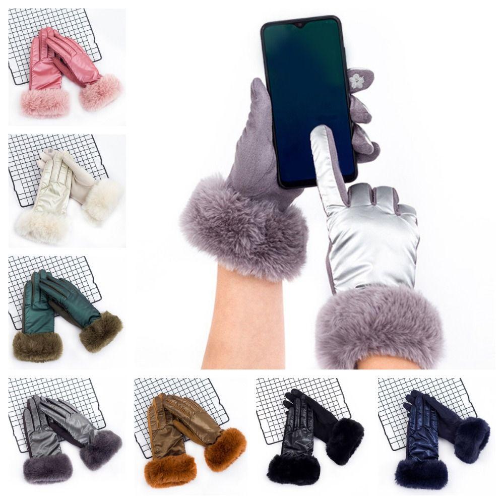 Plush Suede Leather Gloves Thicken Winter Driving Gloves Fashion Gloves Girls