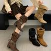 ShanGguLi French thick heel belt buckle thin boots women's autumn new temperament versatile fashion short boots