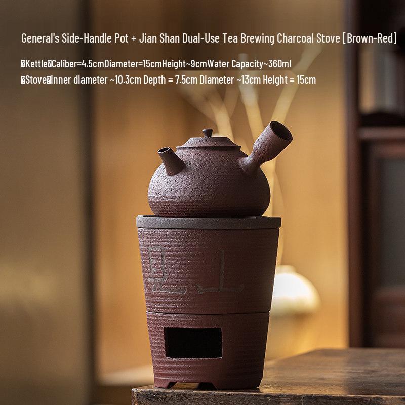 Guanlan Coarse Pottery Dual-use Charcoal Stove & Side-handle Teapot for Outdoor Tea Brewing