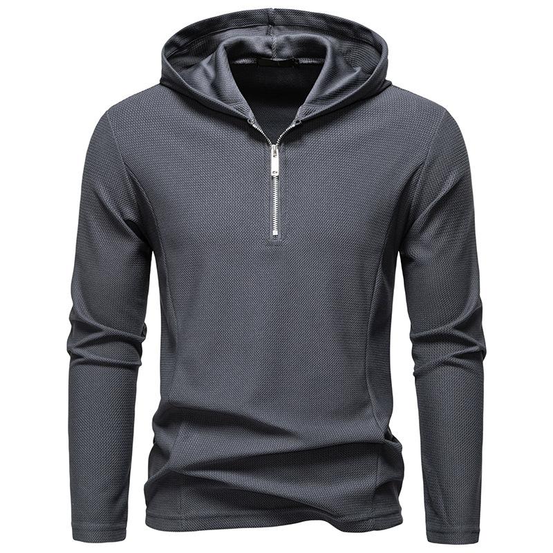 Men's Half-Zip Hooded Sweatshirt Casual Pullover for Men Autumn Winter Warm Textured Long Sleeve Hoodie Multi-Color Male Fashion Tops