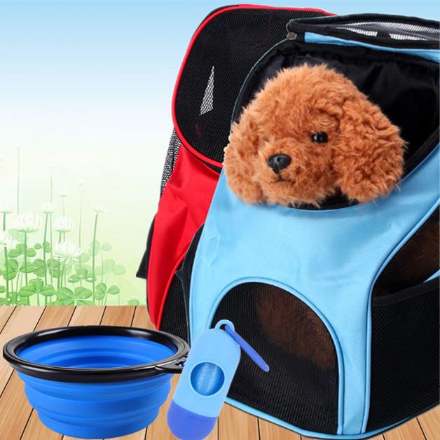 Mochila Respirável para Cão Pequeno - Oxford Mesh Ombro Duplo Bolsa Teddy