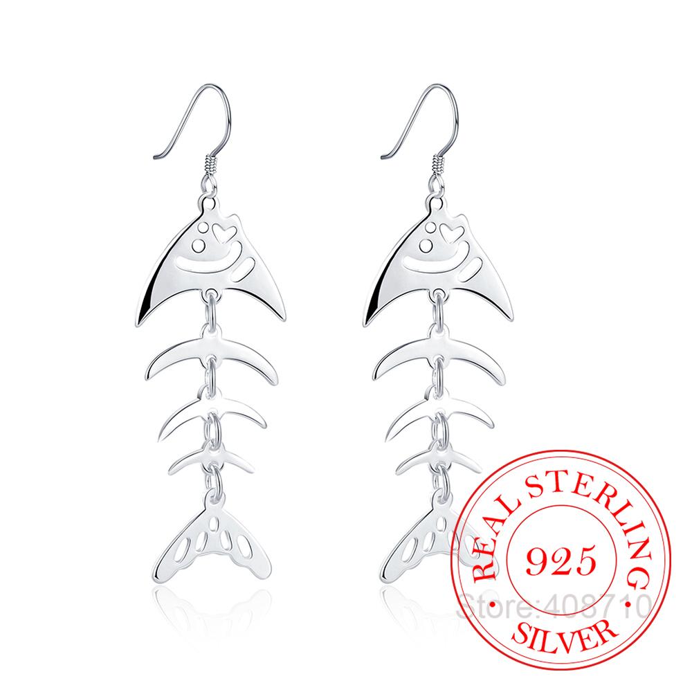 

Потеряйте деньги!Акция 925 стерлингового серебра свадебные серьги для женщин мода рыбий скелет длинные серьги-капли рождественский подарок